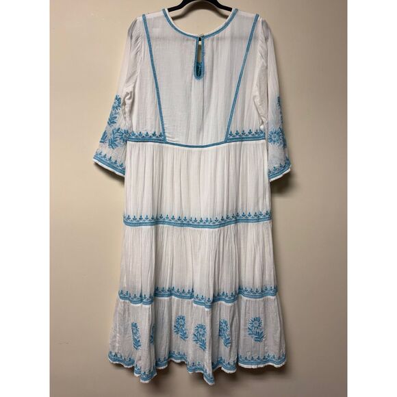 SOFT SURROUNDINGS Juniper Dress White Turquoise Embroidery, Midi, Sz M - Picture 9 of 13